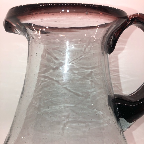 Hand Blown Glass Pitcher Made In Mexico 9” Height Purple Brown Glass Handle - Picture 11 of 11